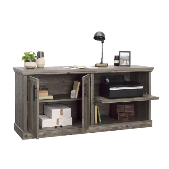 Sauder Aspen Post Engineered Wood Credenza in Pebble Pine/Brown Finish