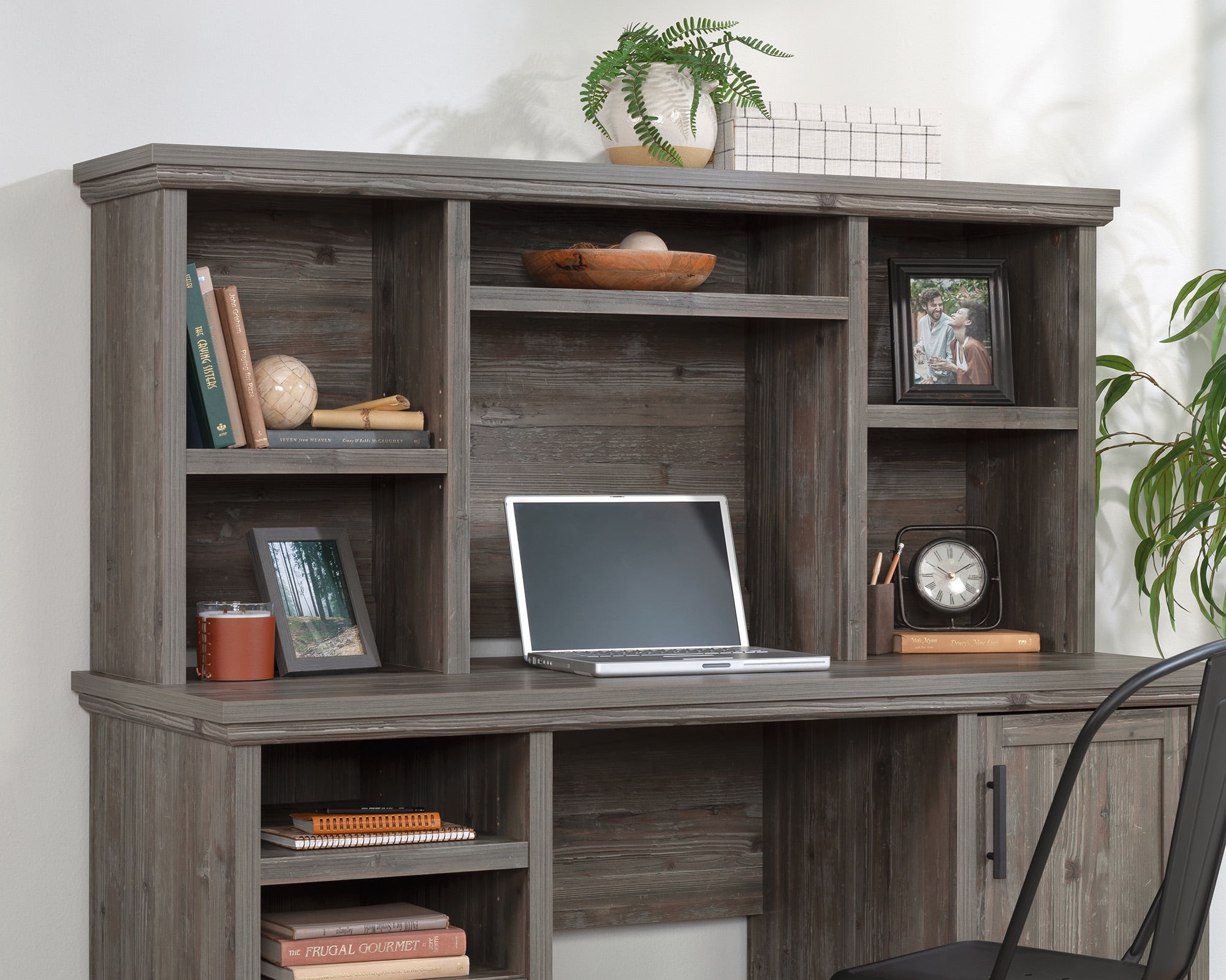 Pebble Pine Farmhouse Computer Hutch with Adjustable Shelves