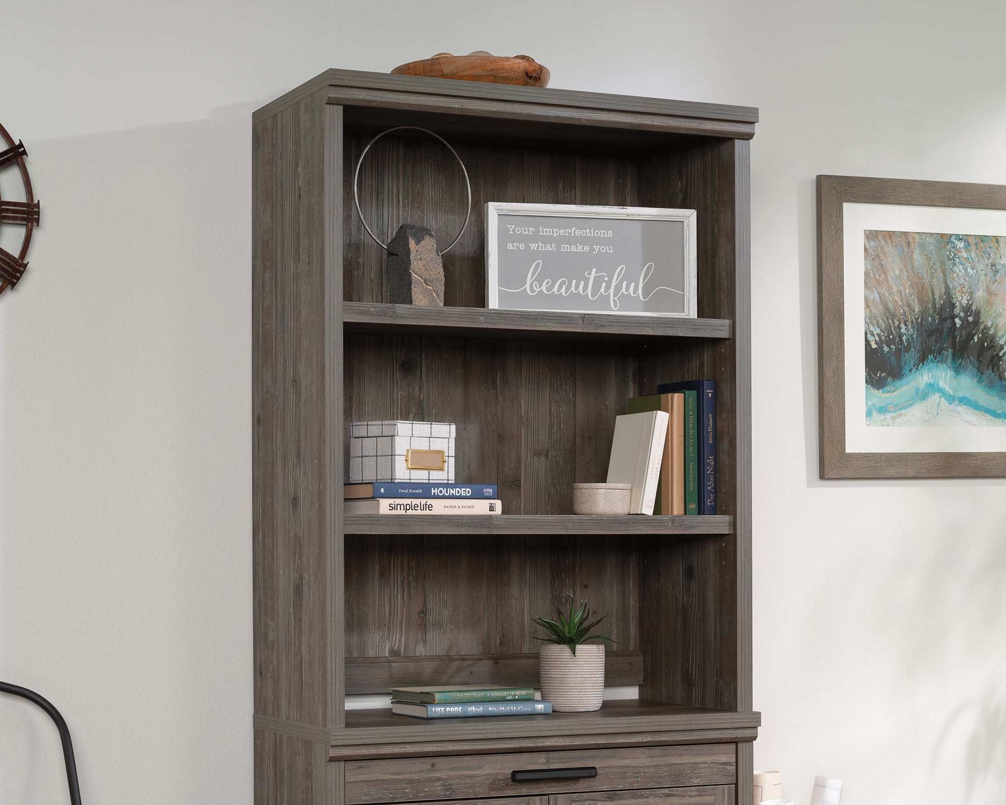 Pebble Pine Adjustable Brown MDF Library Hutch