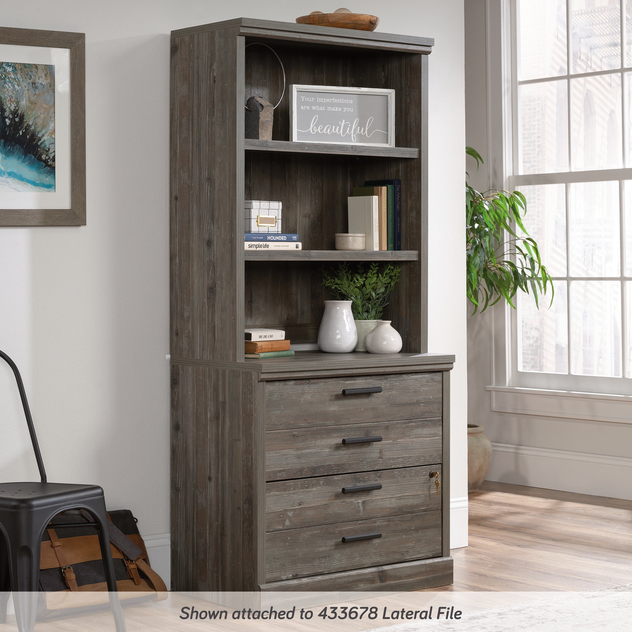 Pebble Pine Adjustable Brown MDF Library Hutch