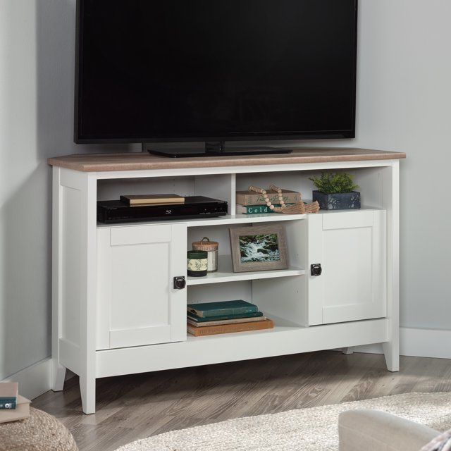 Sauder August Hill White Corner TV Stand, for TVs up to 50", Soft White