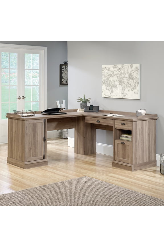 Barrister Lane L-Shaped Desk, Salt Oak Finish