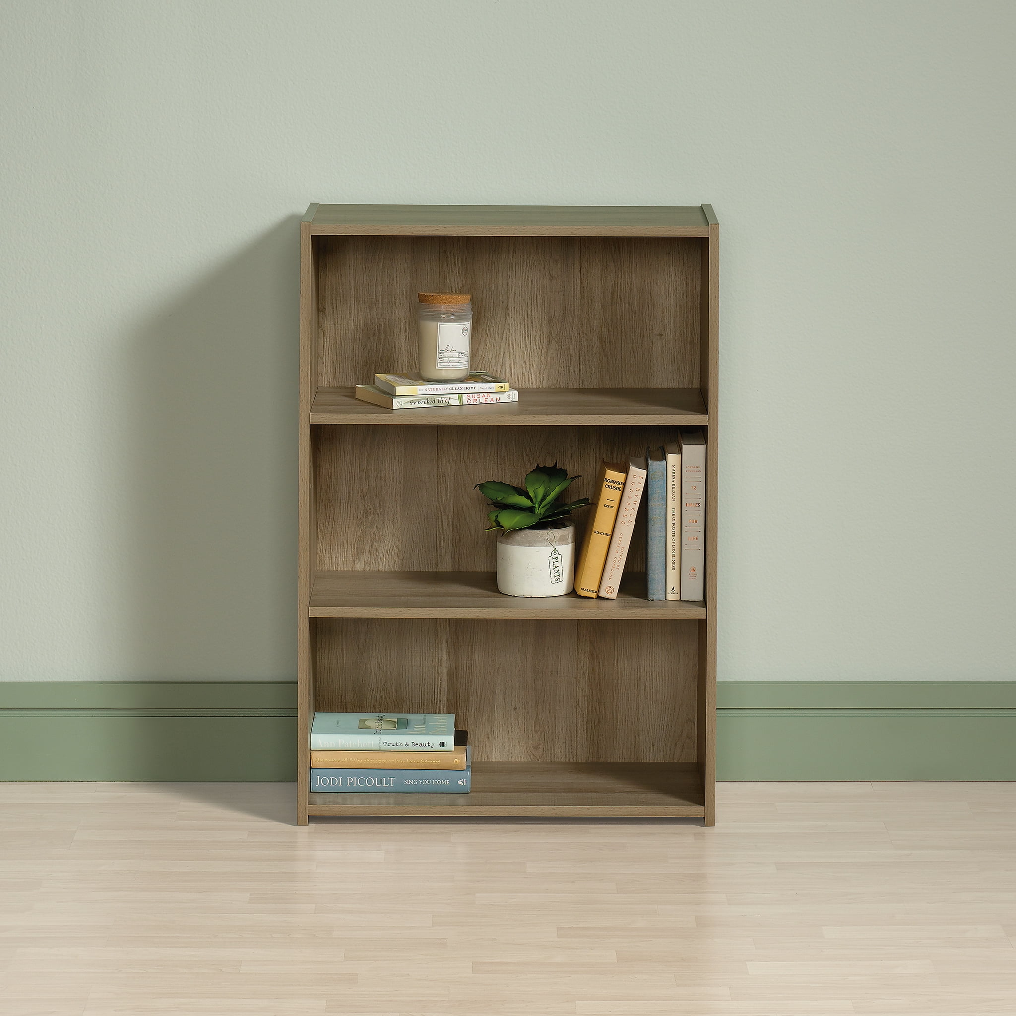 Adjustable Summer Oak 3-Shelf Wooden Bookcase