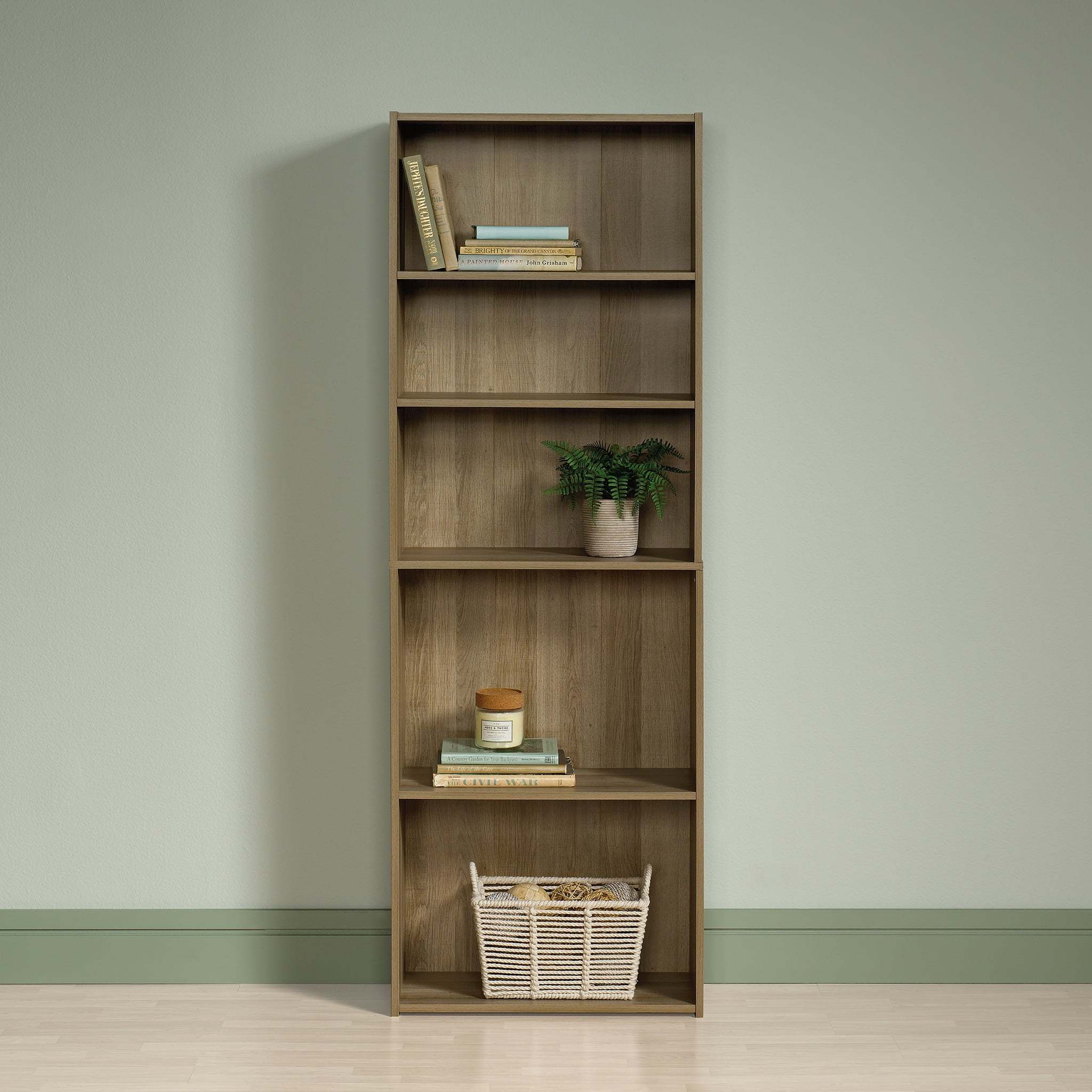 Adjustable Summer Oak 5-Shelf Large Bookcase