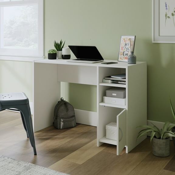 Sauder Beginnings Computer Desk with Storage & Shelving, Soft White Finish