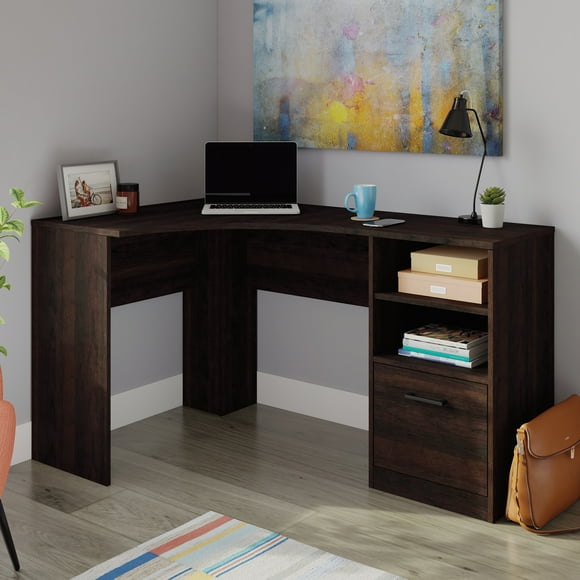 Sauder Beginnings Corner Computer Desk with Drawer & Shelves, Cinnamon Cherry Finish