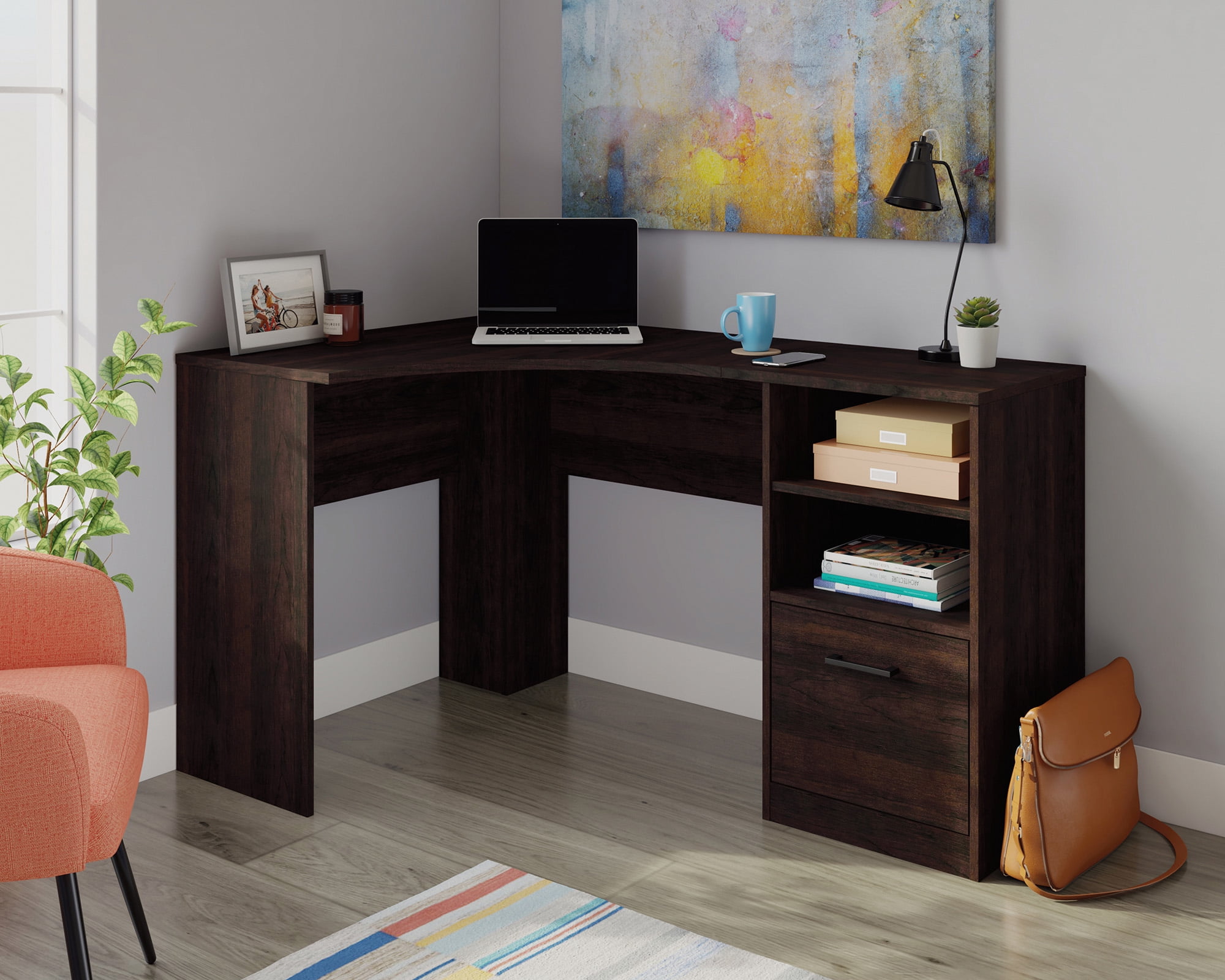 Sauder Beginnings ® Corner Computer Desk with Drawer & Shelves