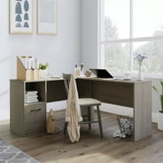 Sauder Beginnings Engineered Wood L-Desk in Silver Sycamore/Gray