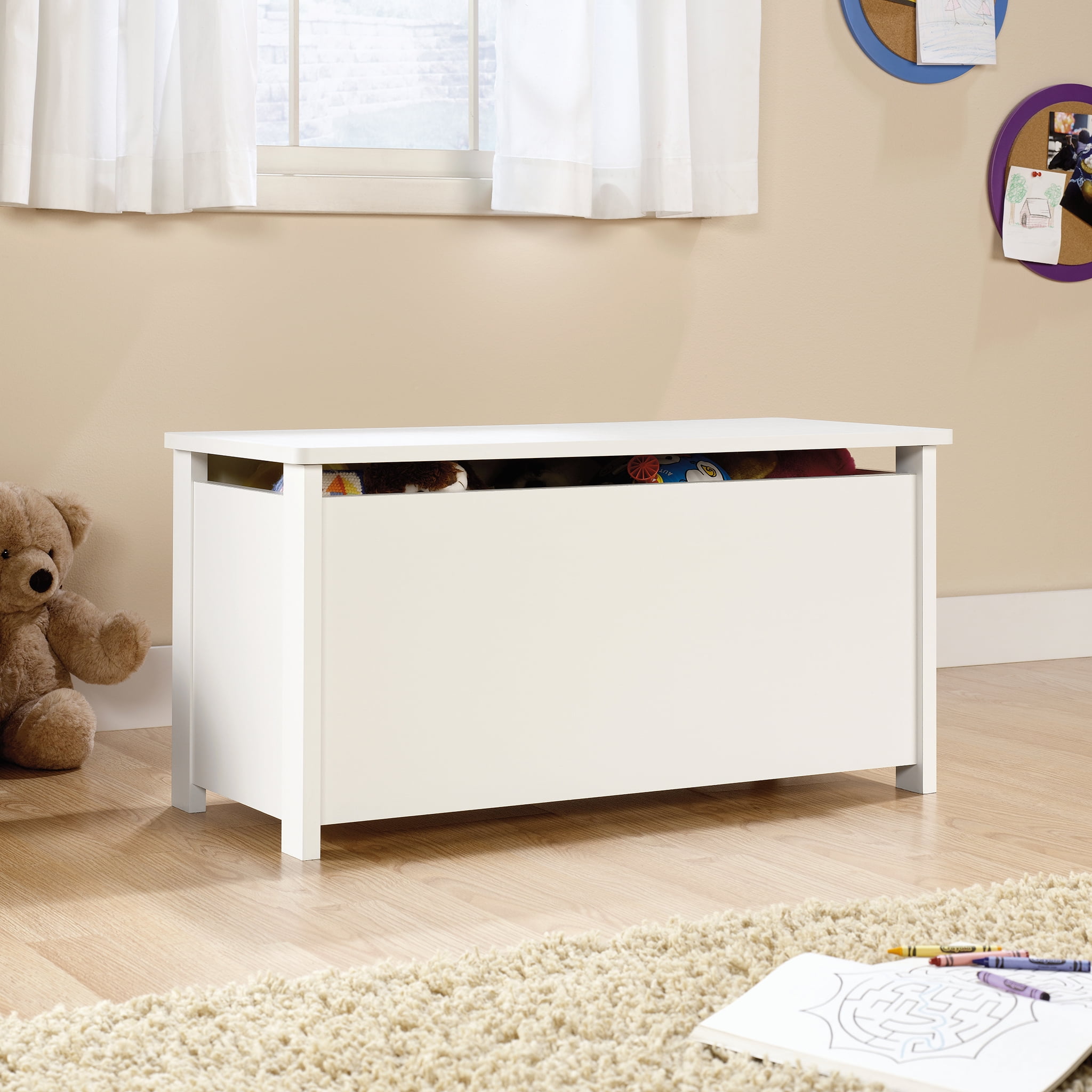 Sauder Beginnings Hinged Safety Top Wooden Toy Chest Bench Soft