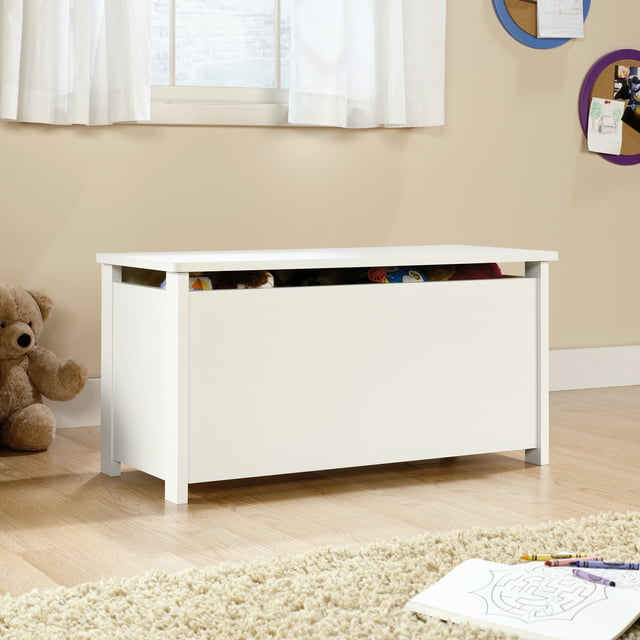 Sauder Beginnings Hinged Safety Top Wooden Toy Chest/Bench, Soft White Finish