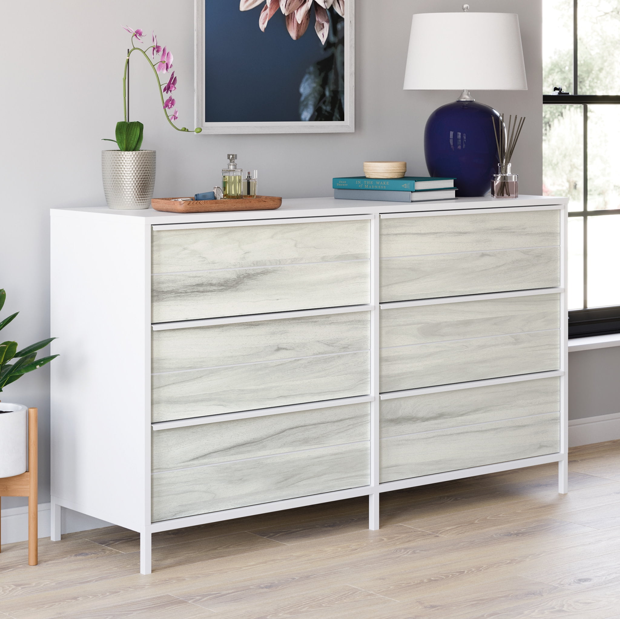 Industrial Boulevard 62'' White Metal Frame 6-Drawer Dresser