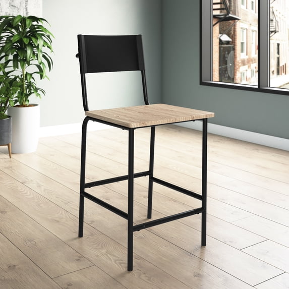 Sauder Boulevard Cafe Faux Leather Back Counter Stool in Black Back/Black Frame