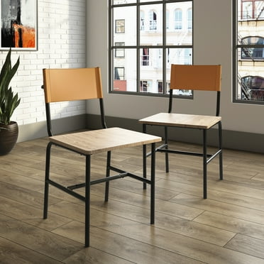 Sauder Boulevard Cafe Dining Chair Set with Brown Faux Leather Back, Mixed Finish