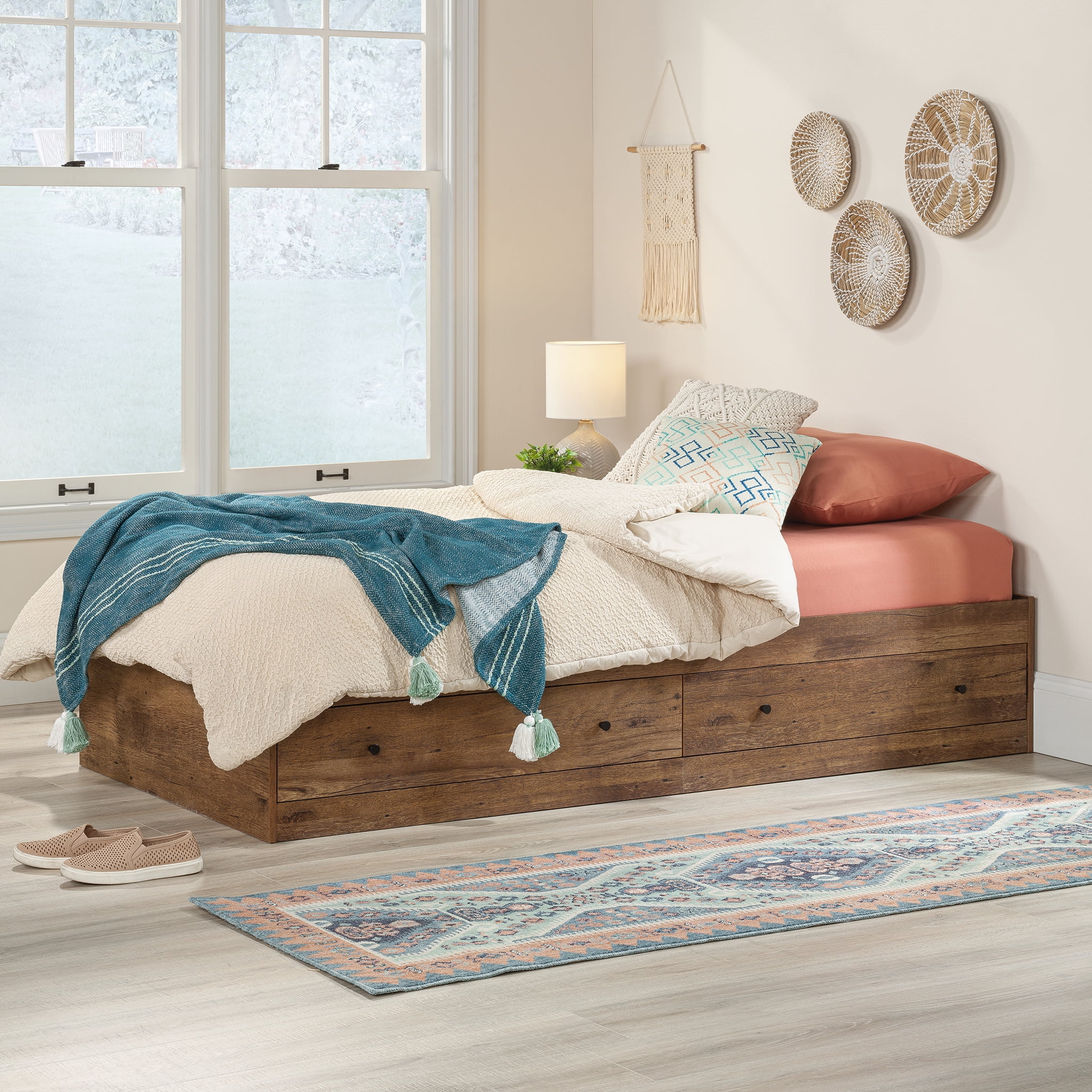 Vintage Oak Twin Captain's Bed with Storage Drawers