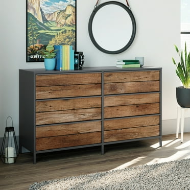 Sauder Boulevard Cafe Industrial 6-Drawer Dresser with Metal Frame, Black Finish