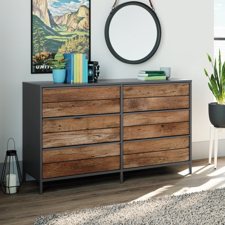 Sauder Boulevard Cafe Industrial Oak Bedroom Furniture, 6-Drawer Dresser with Metal Frame, Black Finish - Walmart.com Sauder Boulevard Cafe Industrial Oak Bedroom Furniture, 6-Drawer Dresser with Metal Frame, Black Finish - Walmart.com