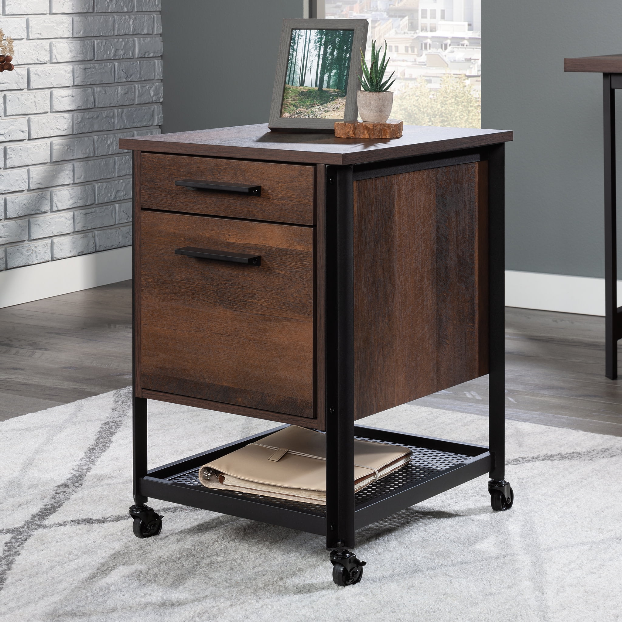 Barrel Oak 2-Drawer Mobile File Pedestal with Metal Frame