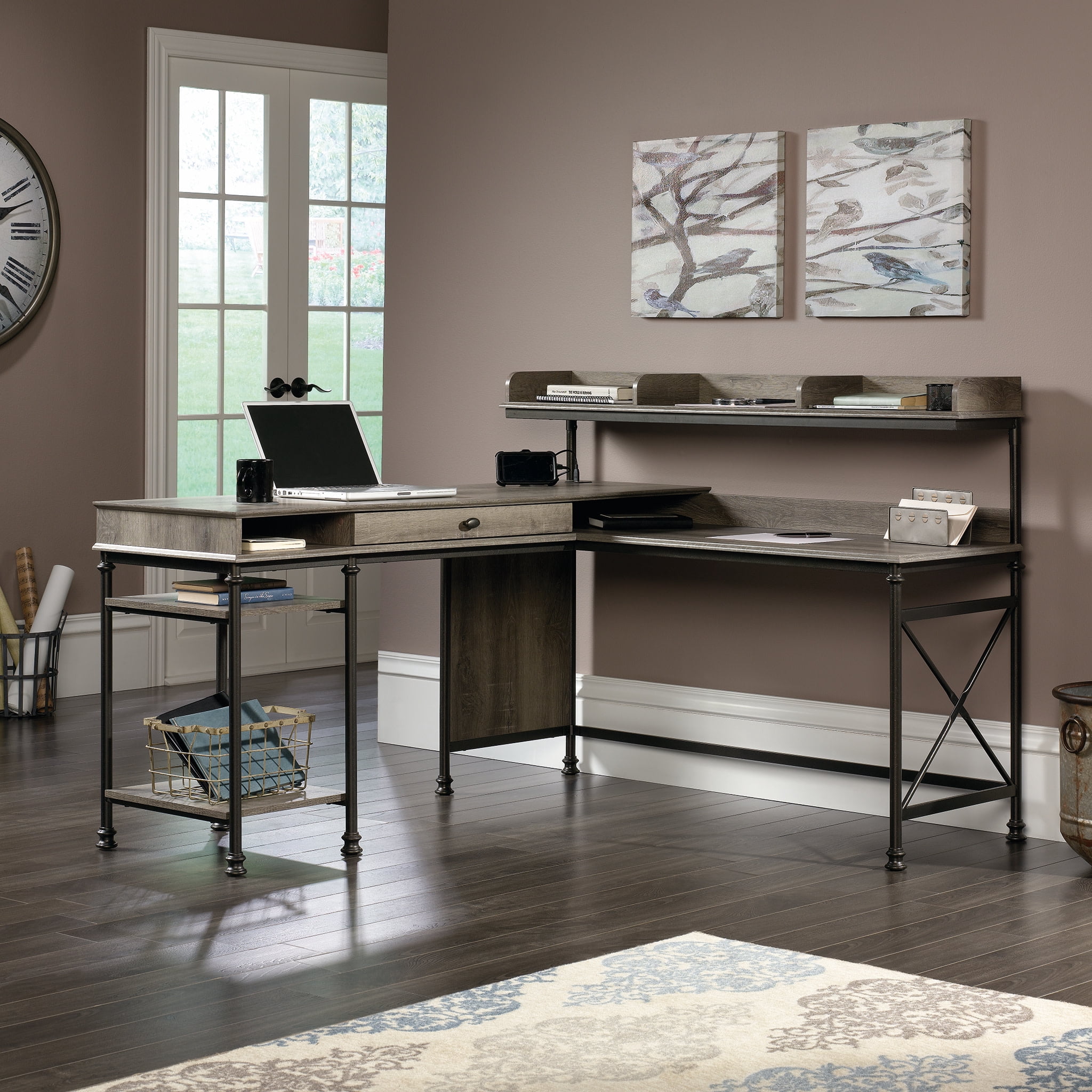 Sauder Canal Street L Shaped Computer Desk, Northern Oak Finish