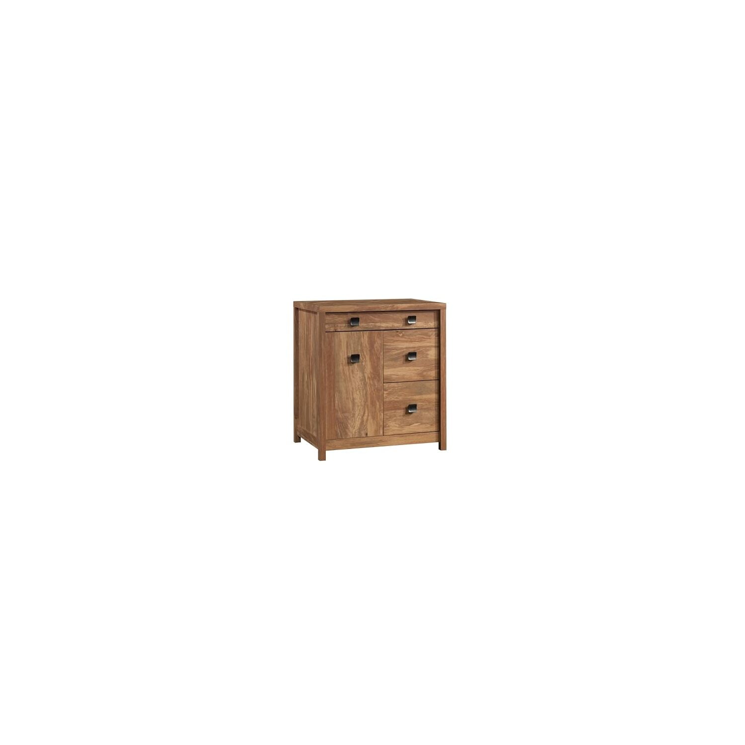 Small Brown Wood Credenza with Drawers and Keyboard Tray