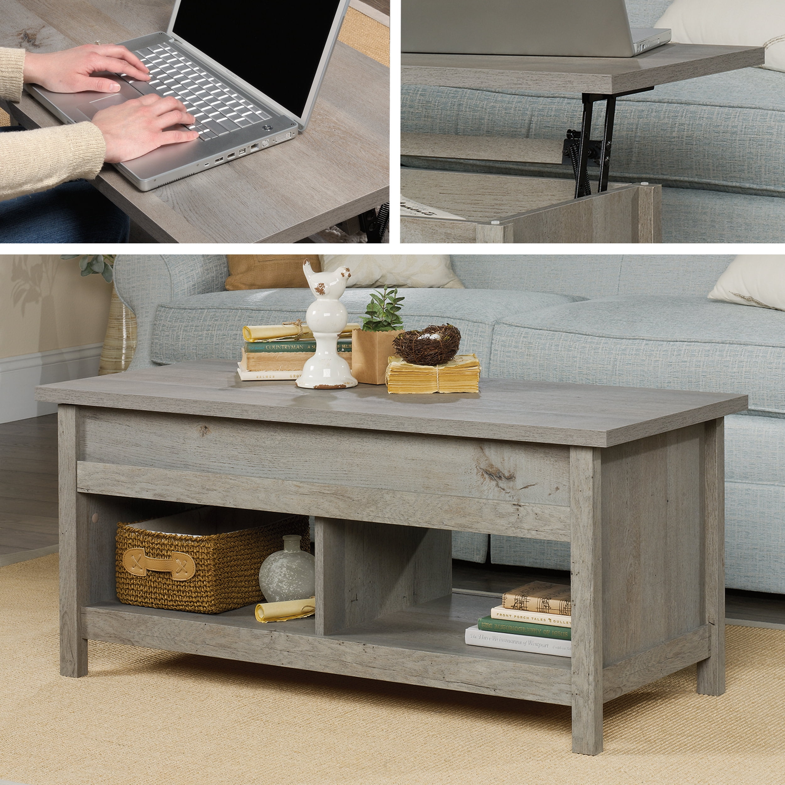 Mystic Oak Rectangular Lift-Top Coffee Table with Storage