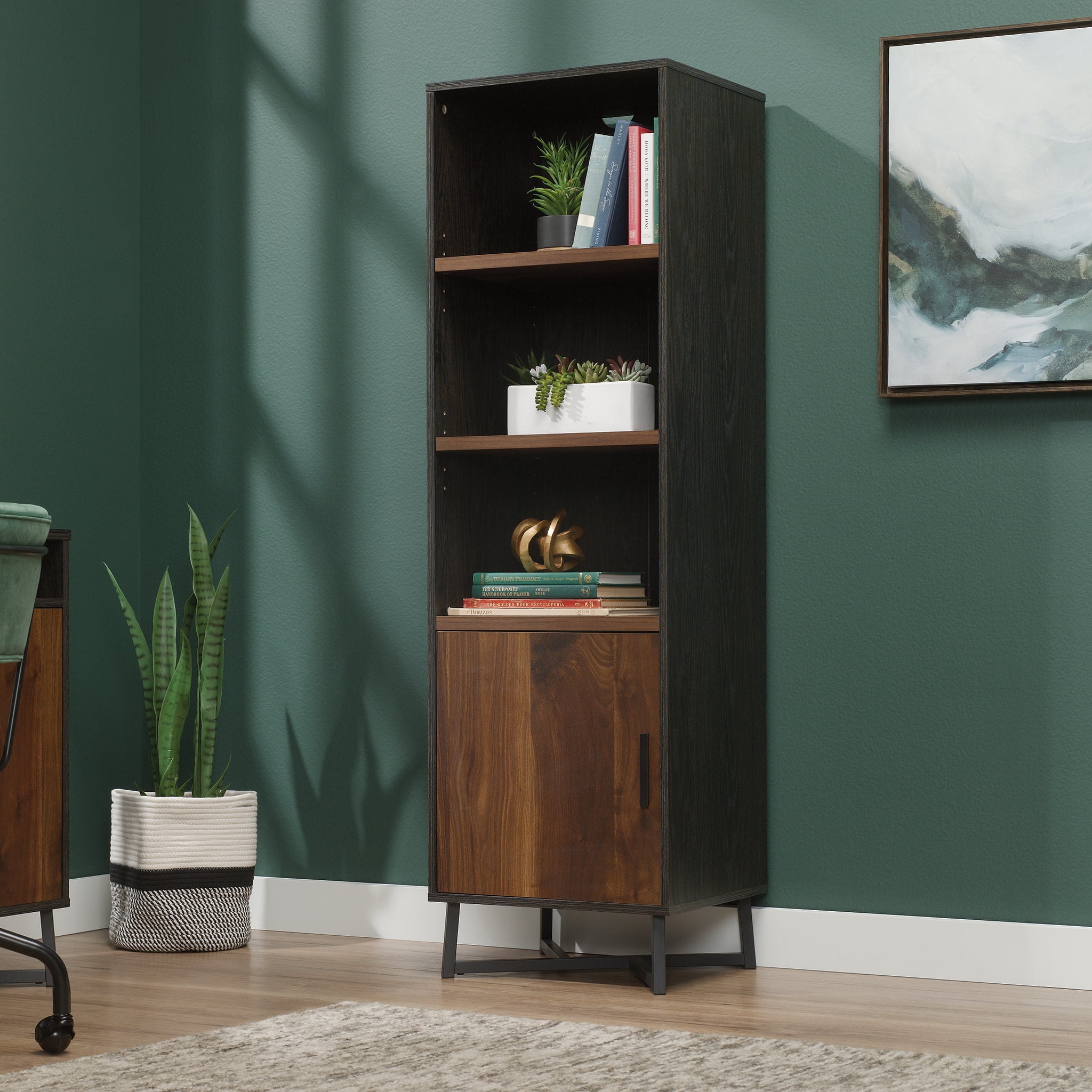 60'' Adjustable Black & Brew Oak Industrial Bookcase with Doors