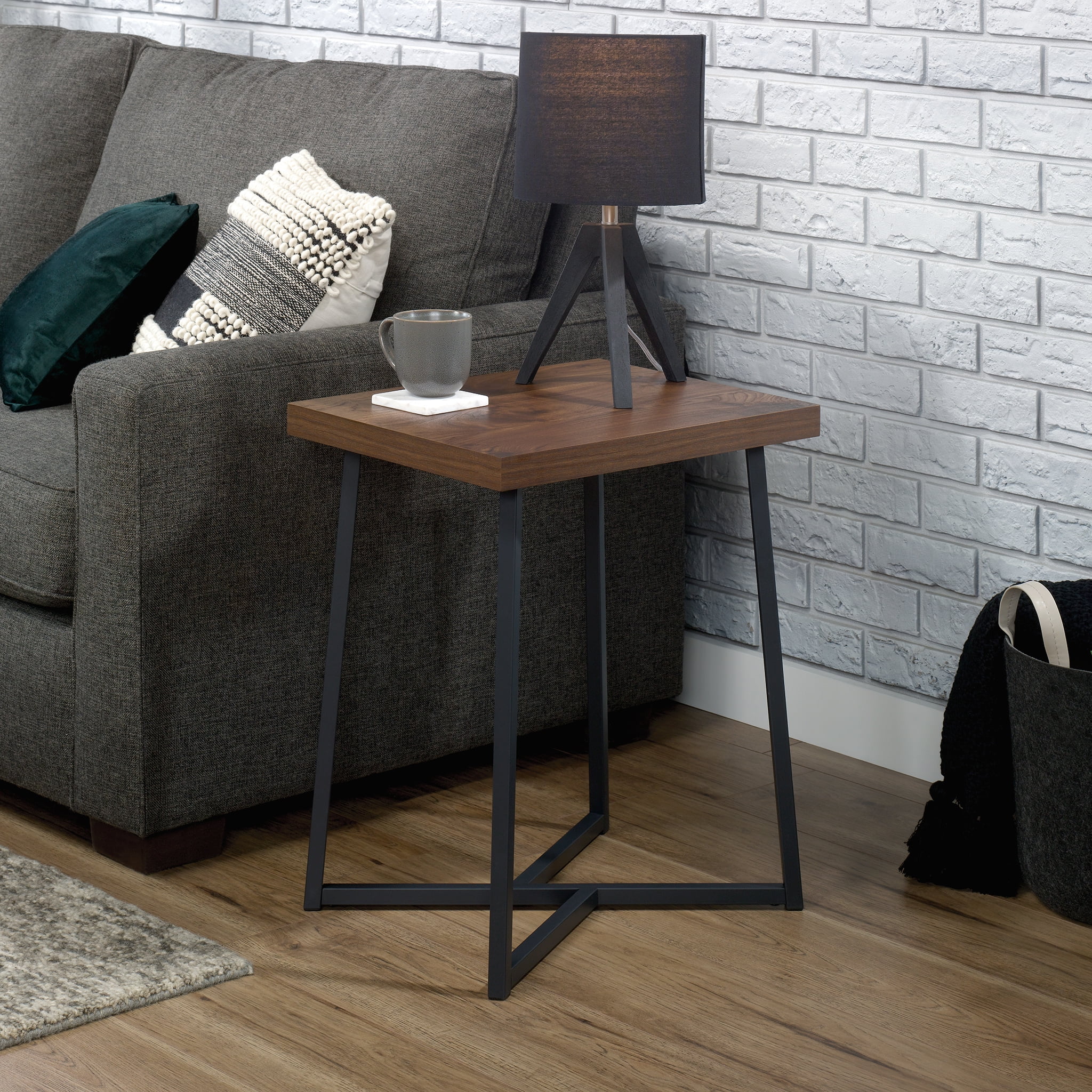 Grand Walnut & Metal Geometric Side Table