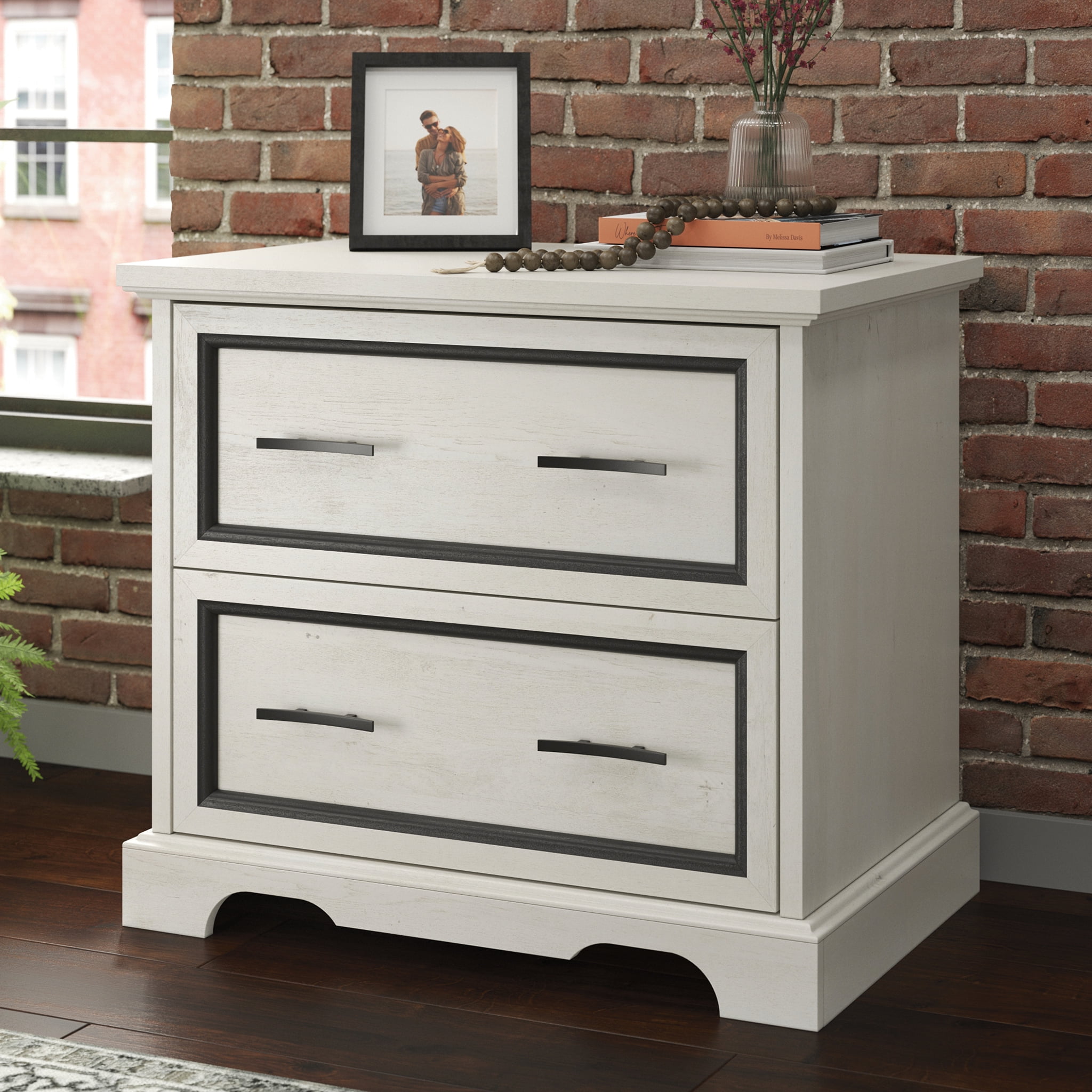 Winter Oak 2-Drawer Lateral File Cabinet with Black Accents