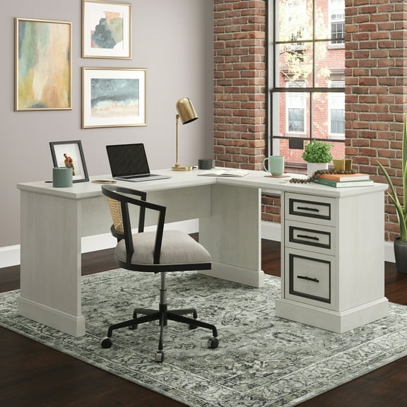 Sauder Carolina Grove L-Shaped Desk with Drawers, Winter Oak Finish