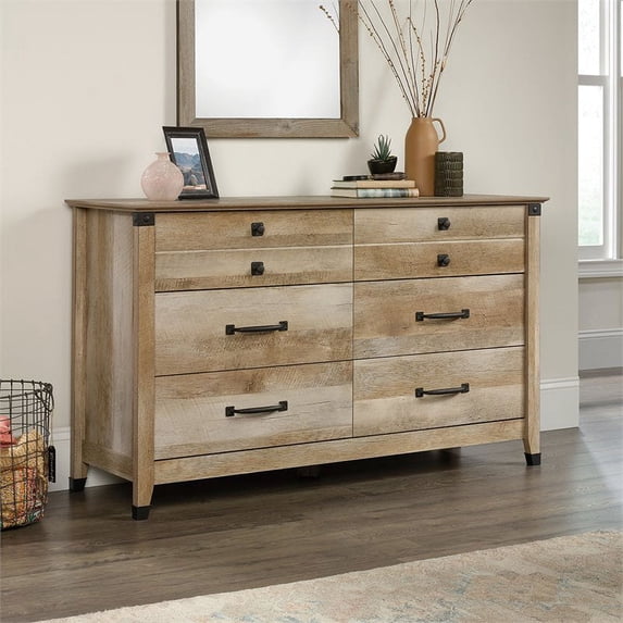 Sauder Carson Forge 6 Drawer Dresser, Lintel Oak Finish