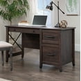 thumbnail image 1 of Sauder Carson Forge Single Pedestal Desk with Drawers, Coffee Oak Finish, 1 of 14