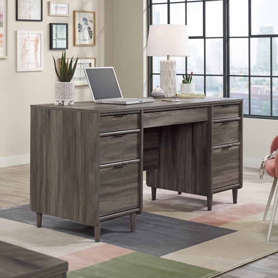Sauder Clifford Place Engineered Wood Executive Desk in Jet Acacia/Dark Wood