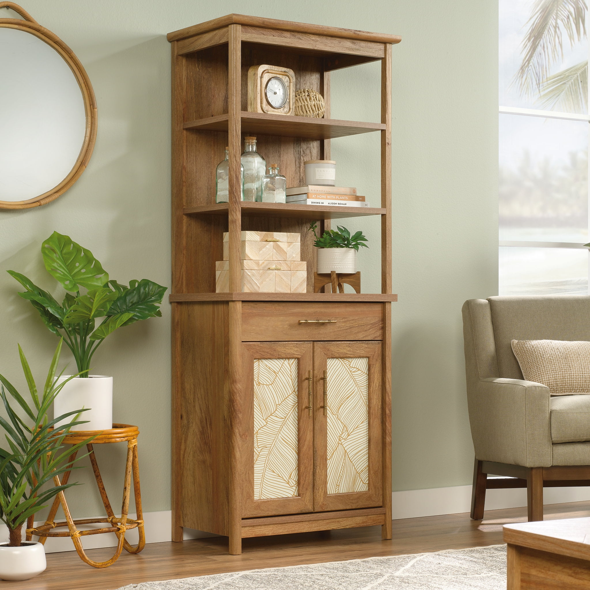 Sauder Coral Cape Library Bookcase With Doors, Sindoori Mango Finish