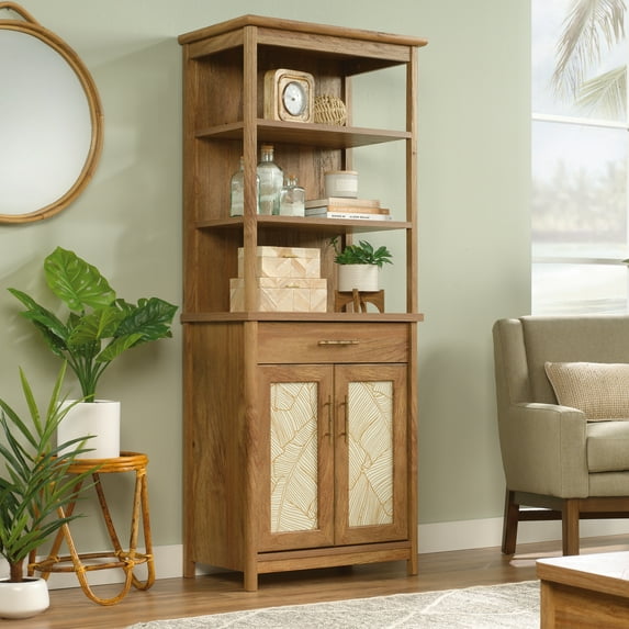 Sauder Coral Cape Library Bookcase With Doors, Sindoori Mango Finish