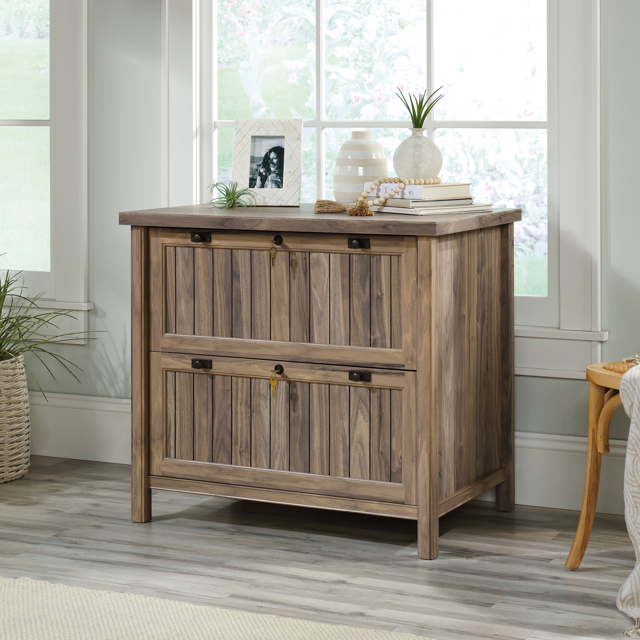 Washed Walnut 2-Drawer Lockable Lateral Filing Cabinet