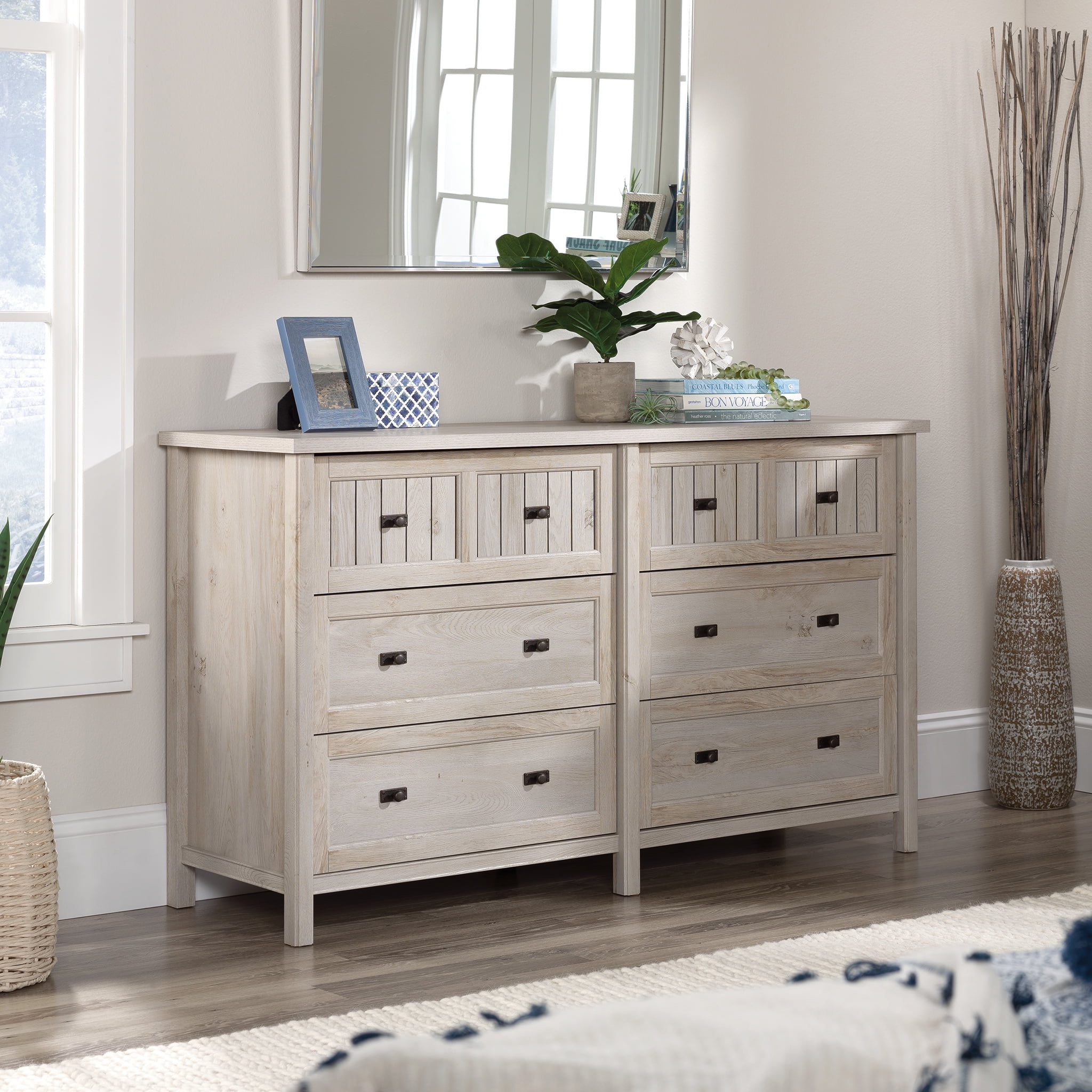 Sauder Costa 6Drawer Dresser, Chalked Chestnut Finish