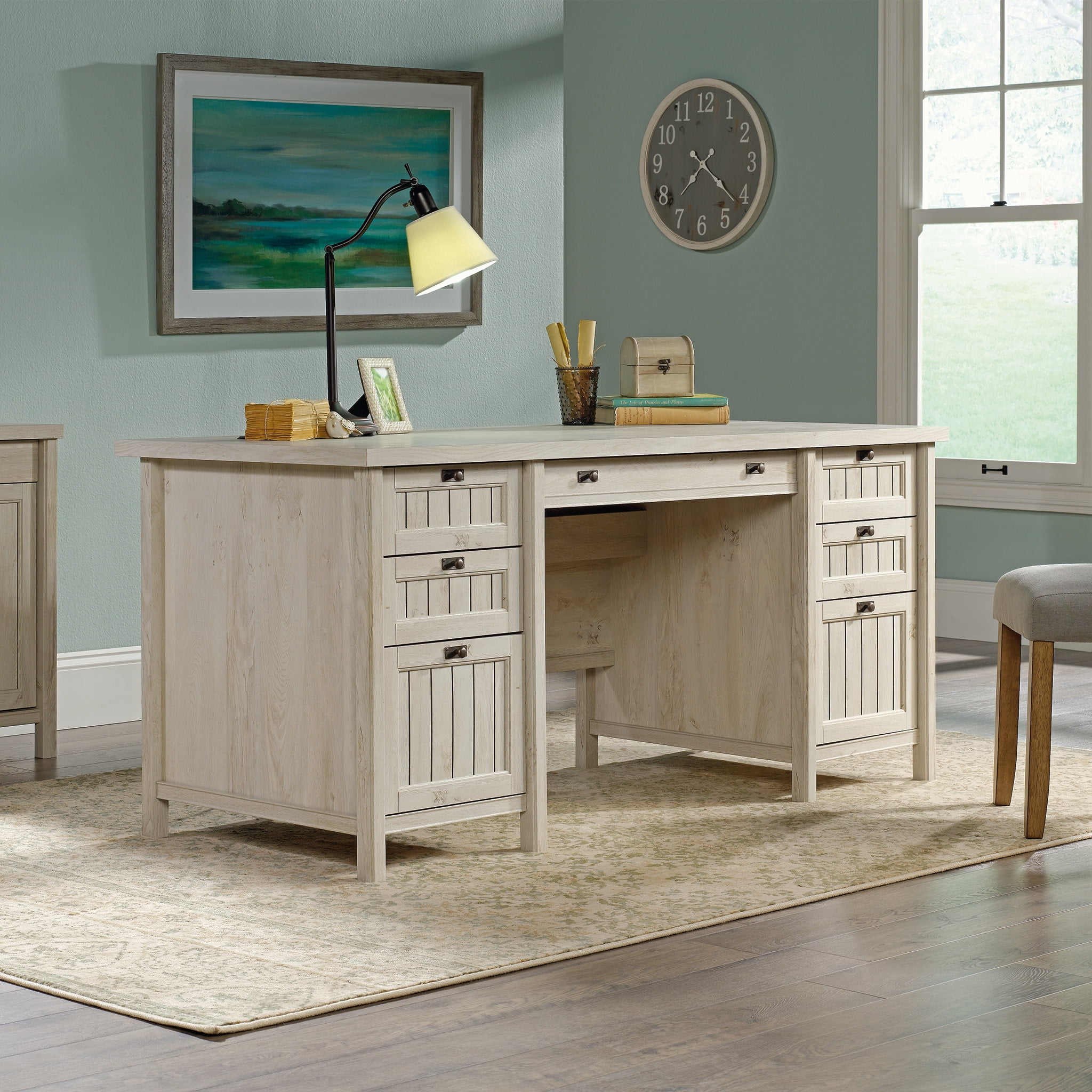 Chalked Chestnut Executive Desk with Filing Cabinet and Drawer