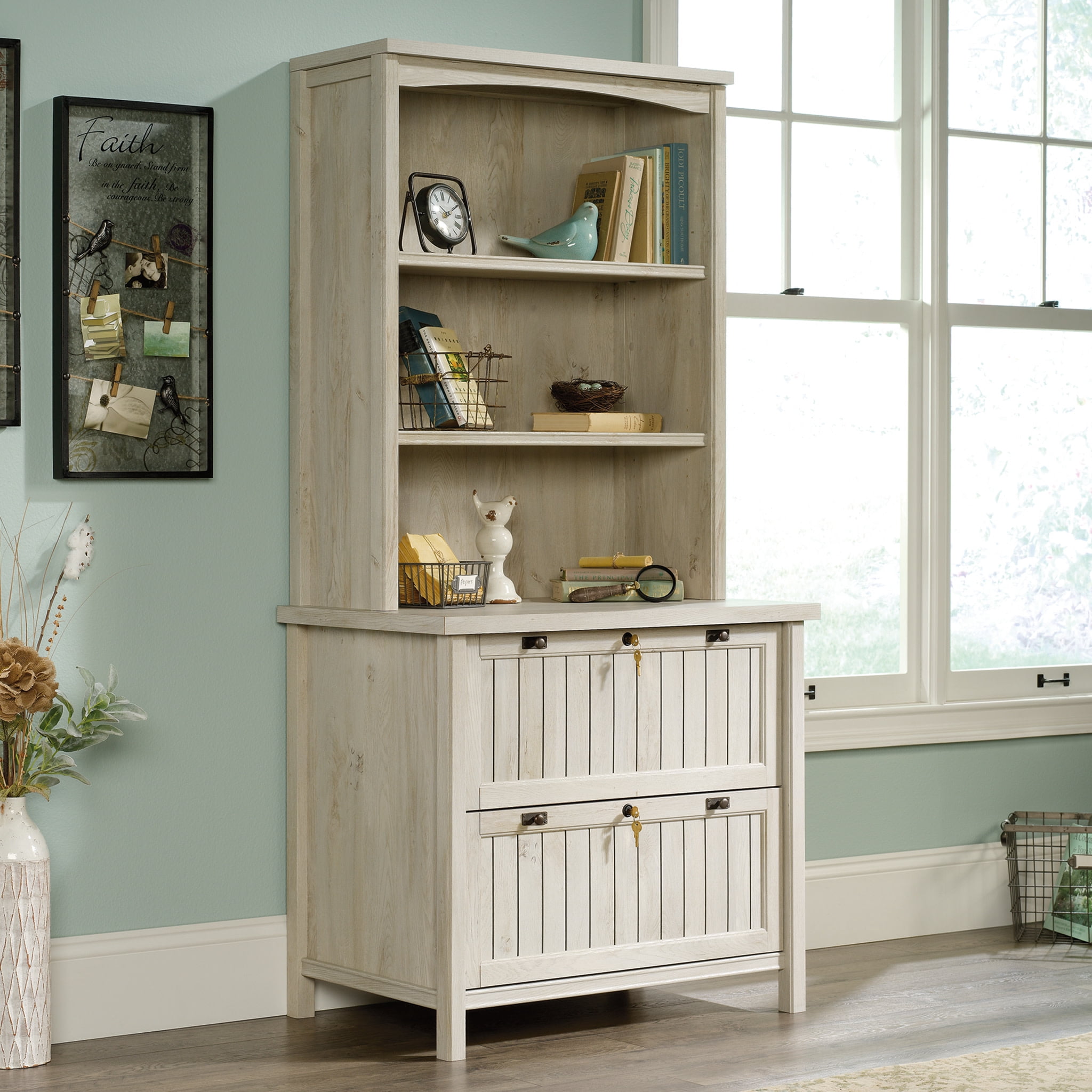 Sauder Costa Engineered Wood Lateral File with Hutch in Chalked ...