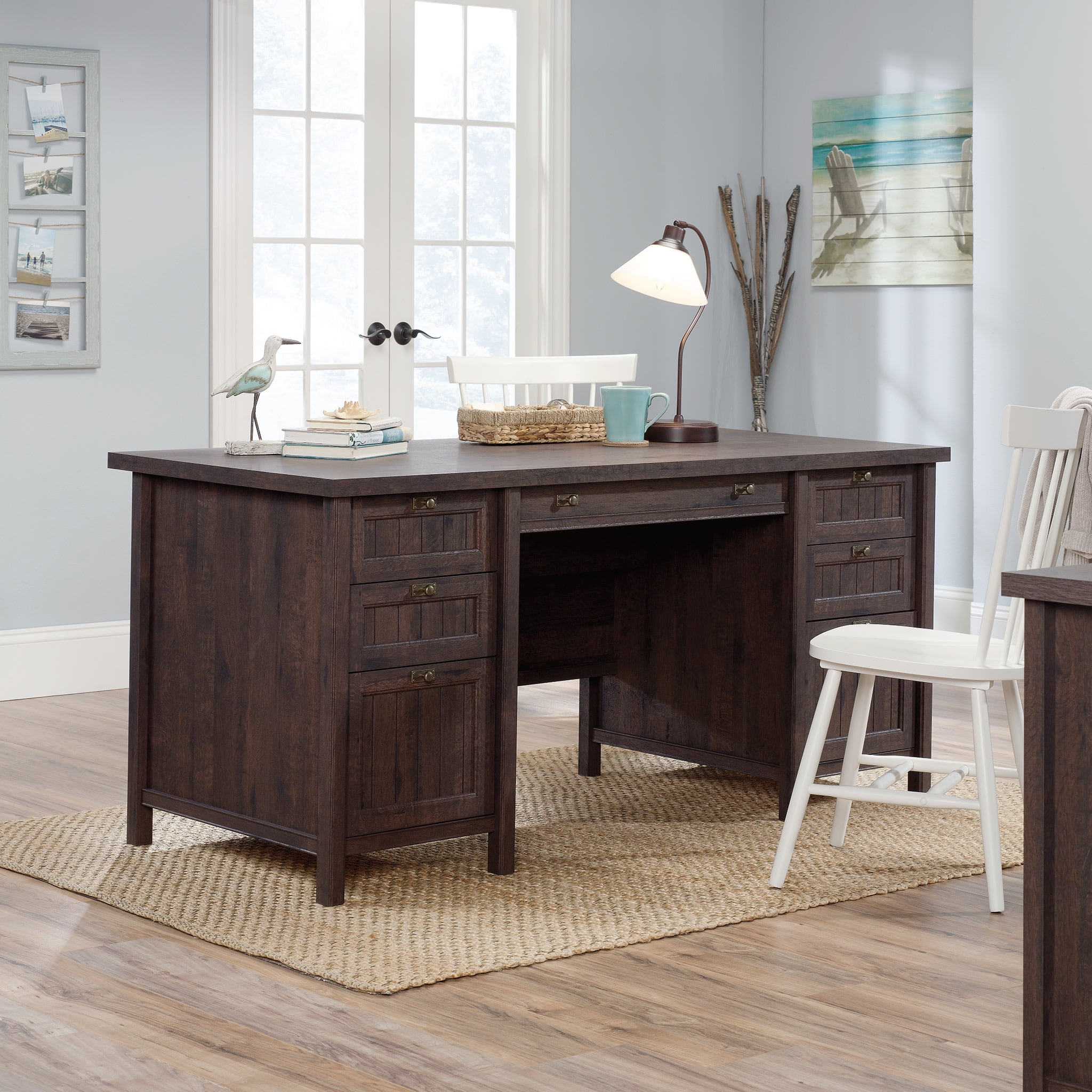 Costa Coffee Oak Executive Desk with Storage Drawers