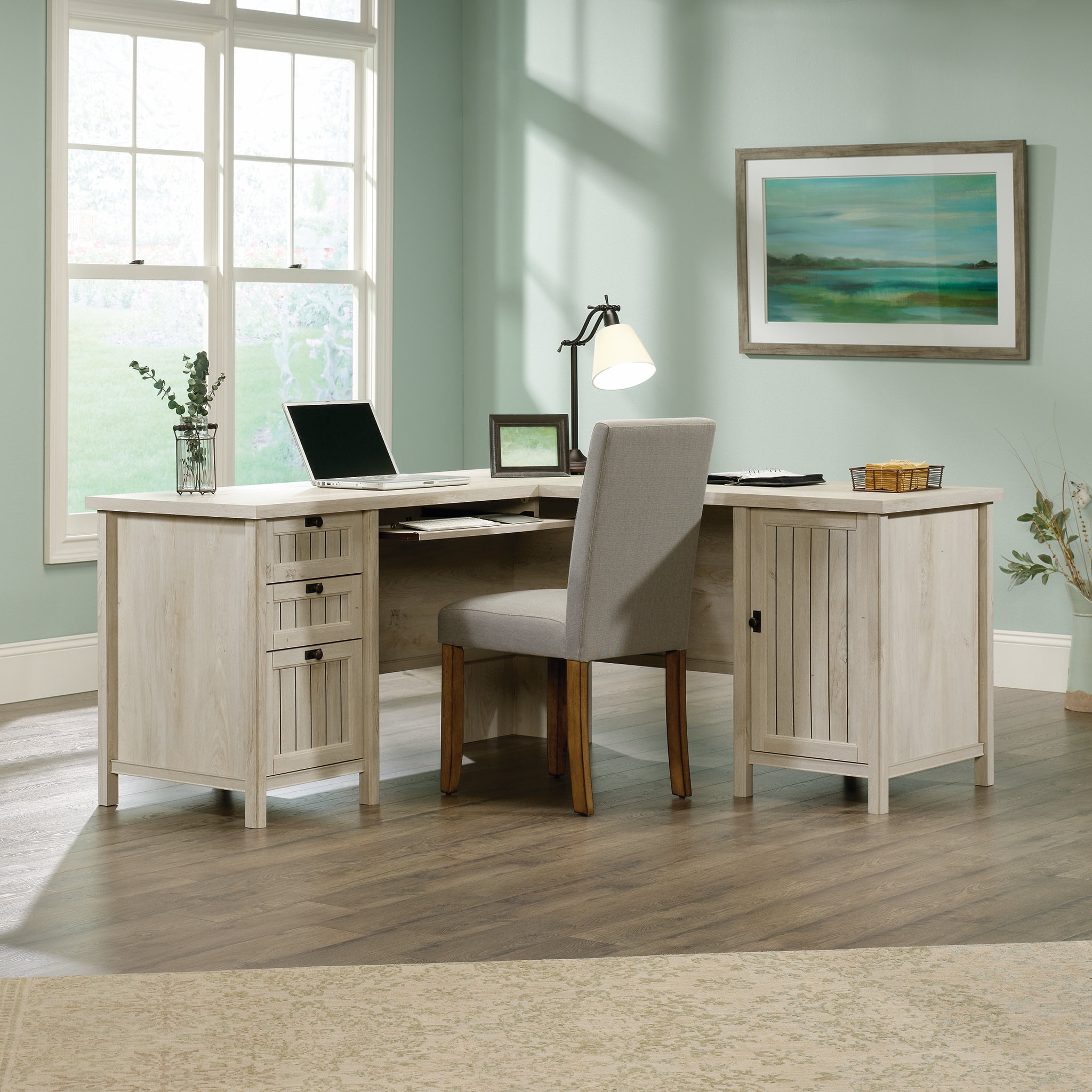 Chalked Chestnut L-Shaped Computer Desk with File Storage