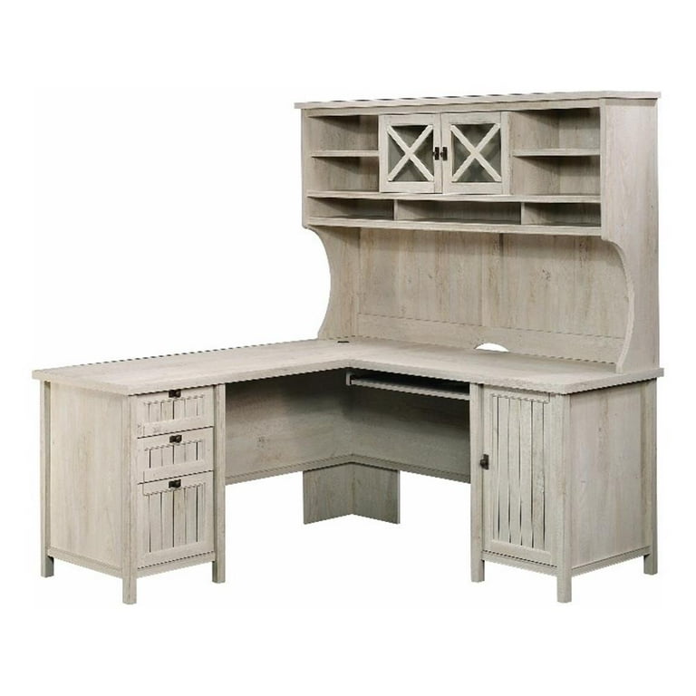 Sauder Costa L Shaped Computer Desk with Hutch and Chalked Chestnut Oak