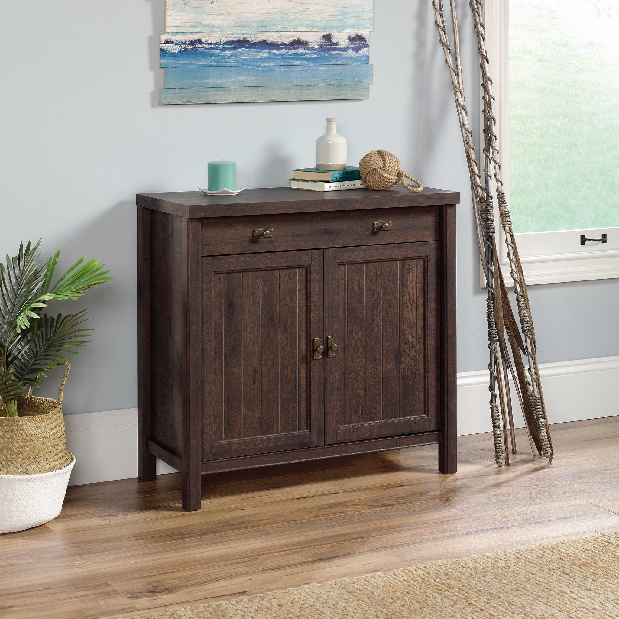 Coastal Cottage 36'' Coffee Oak Library Base with Adjustable Shelf