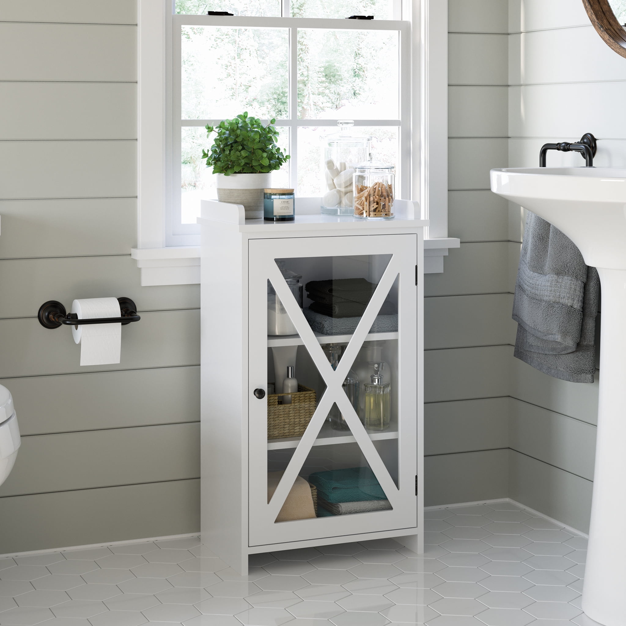 Sauder Cottage Road Bathroom Floor Storage with Door, White