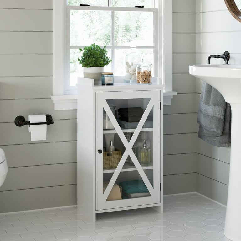 Sauder Cottage Road Bathroom Floor Storage Cabinet with Door White Finish