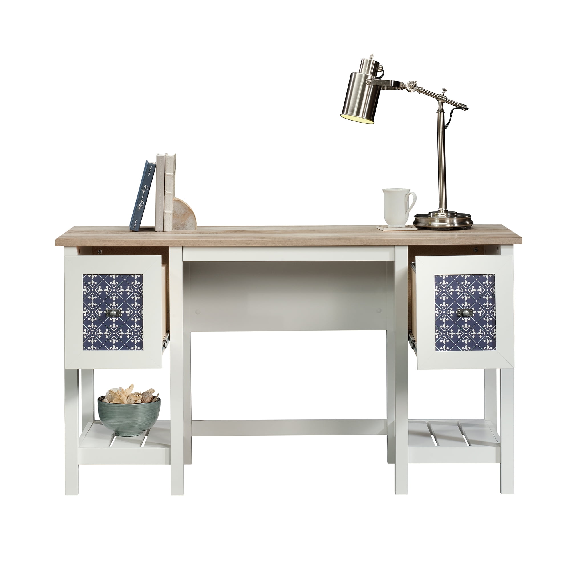 Cottage Road Soft White Engineered Wood Desk with Drawer and Filing Cabinet