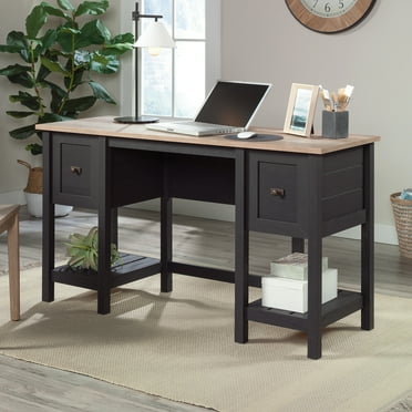 Sauder Cottage Road Double Pedestal Desk with Drawers, Raven Oak Finish