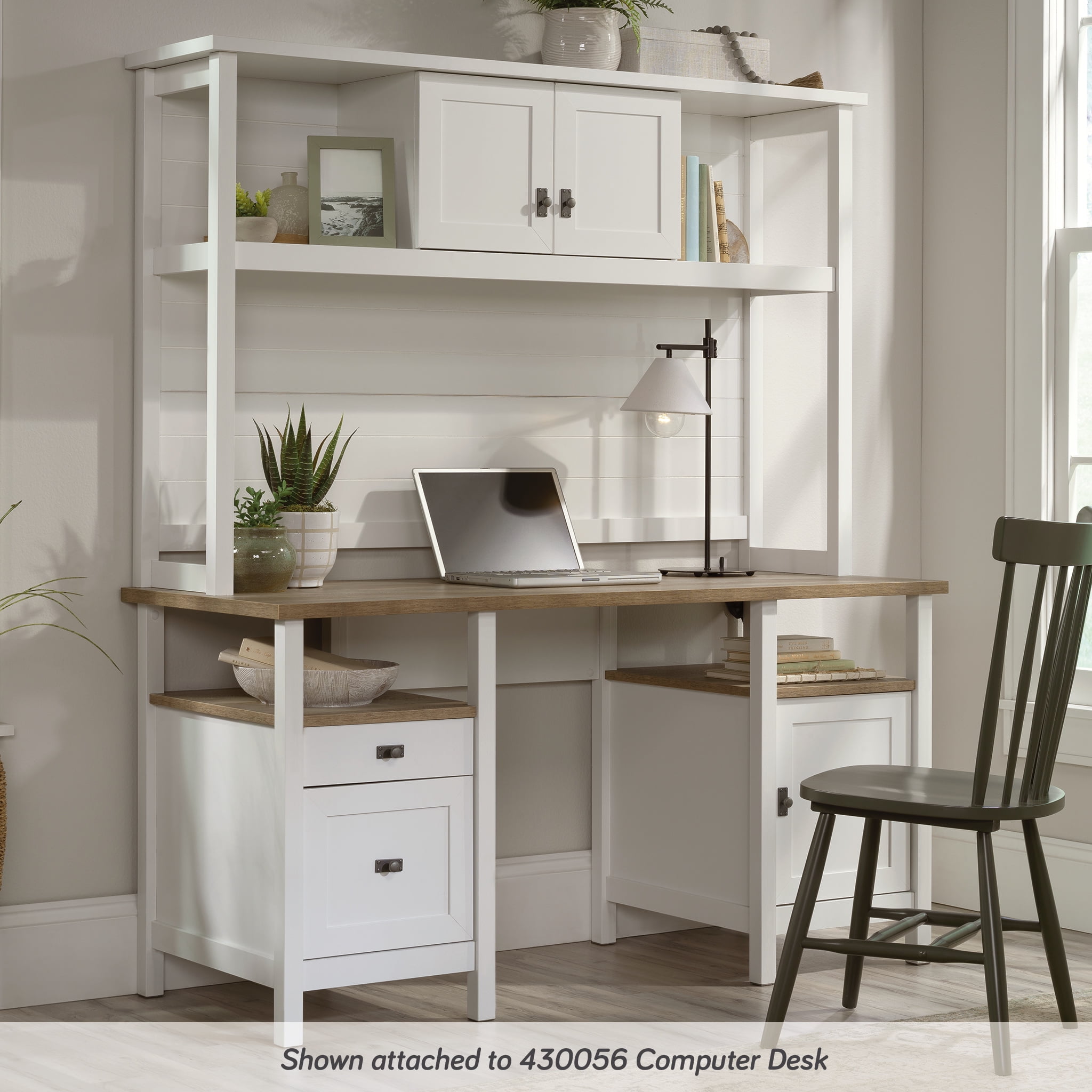 Cottage Road White Engineered Wood 60" Desk Hutch