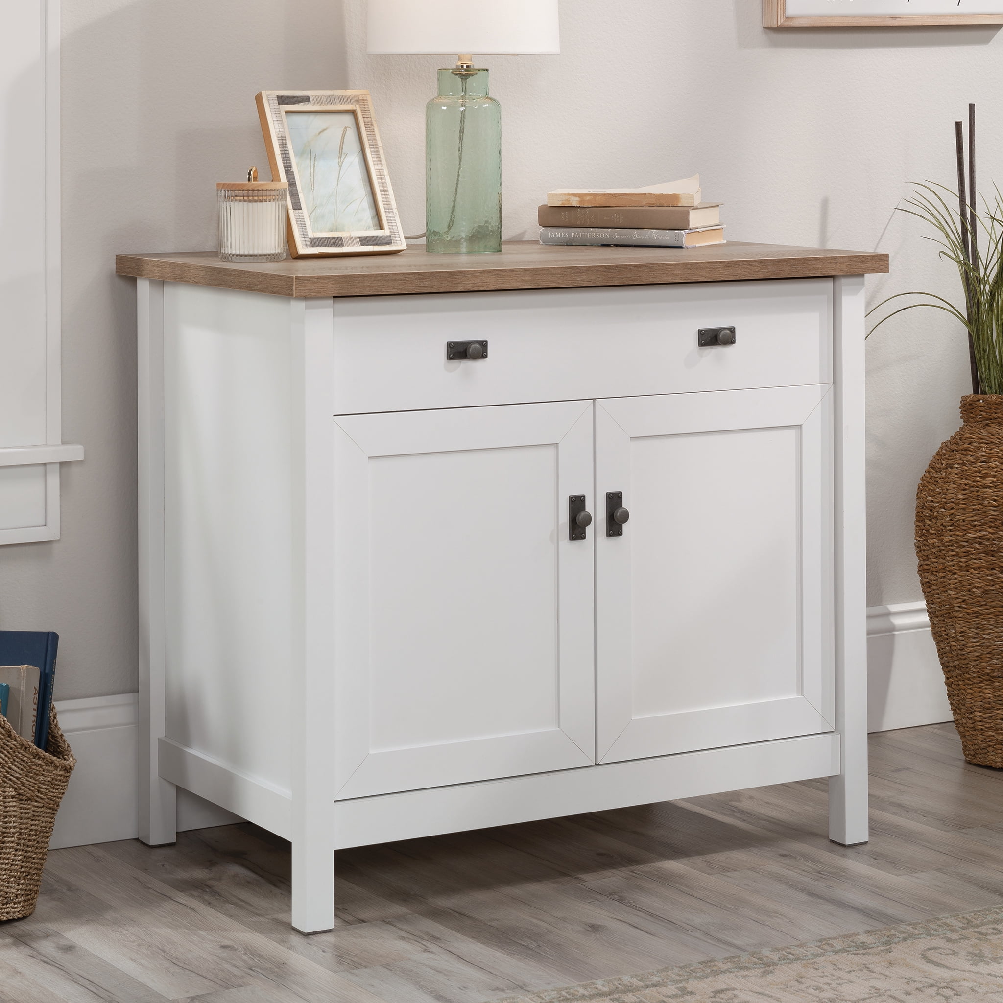 White MDF Office Library Base Cabinet with Adjustable Shelving