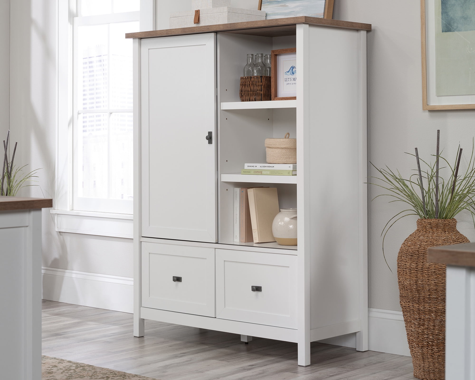 White Adjustable Shelving Office Storage Cabinet with File Drawers