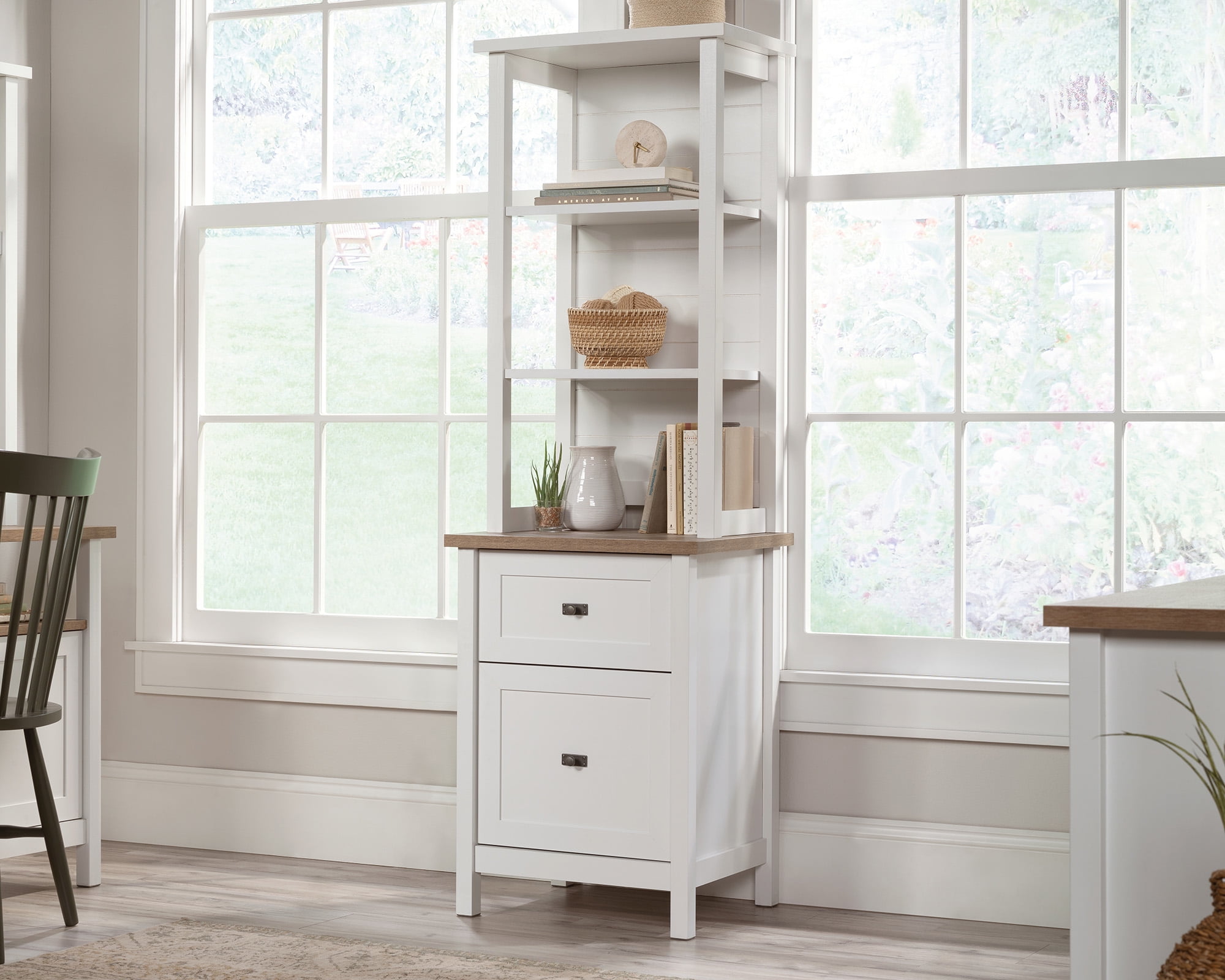 White Coastal Storage Tower with Drawers and Shelves