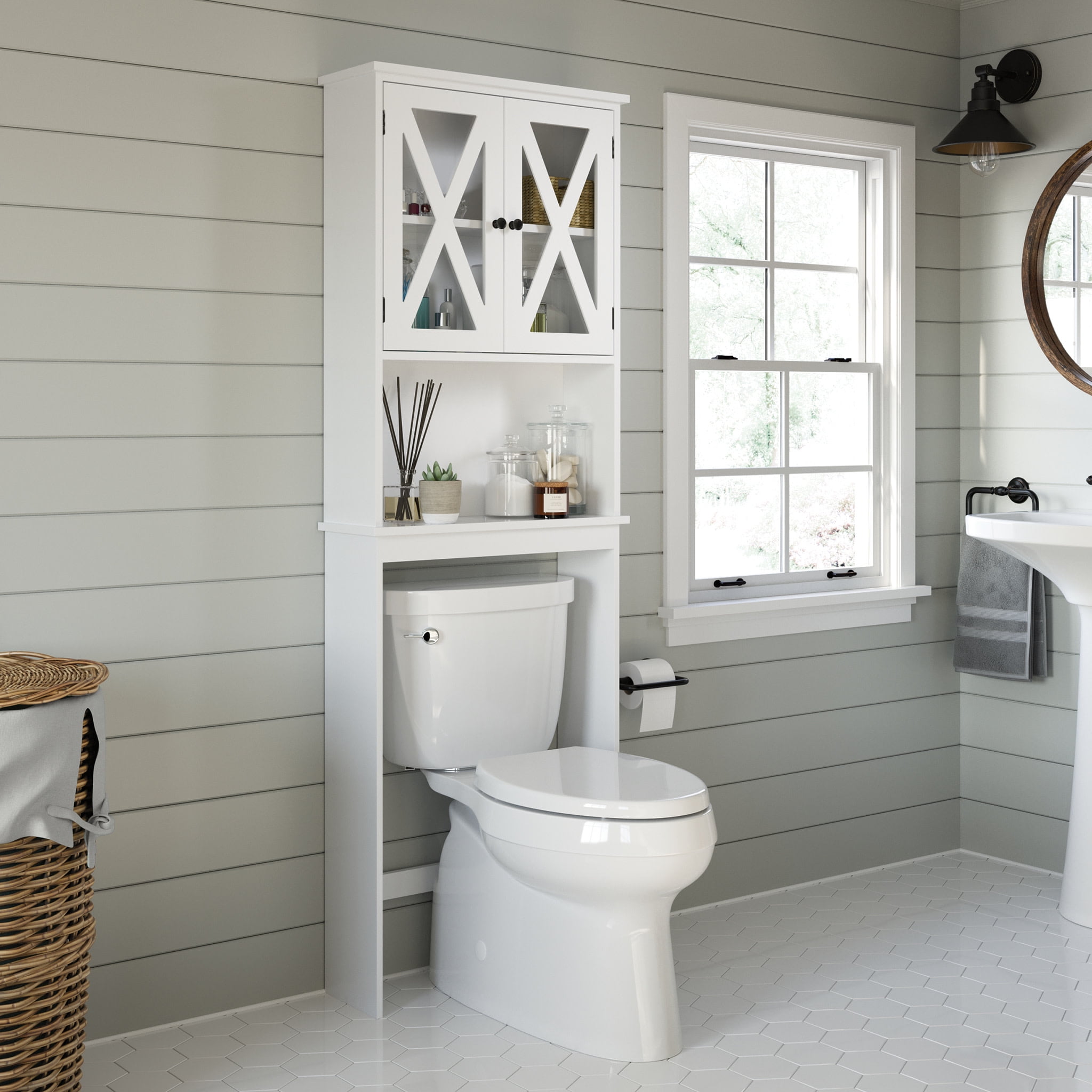 Sauder Cottage Road Over Toilet Bathroom Etagere with Doors White Finish